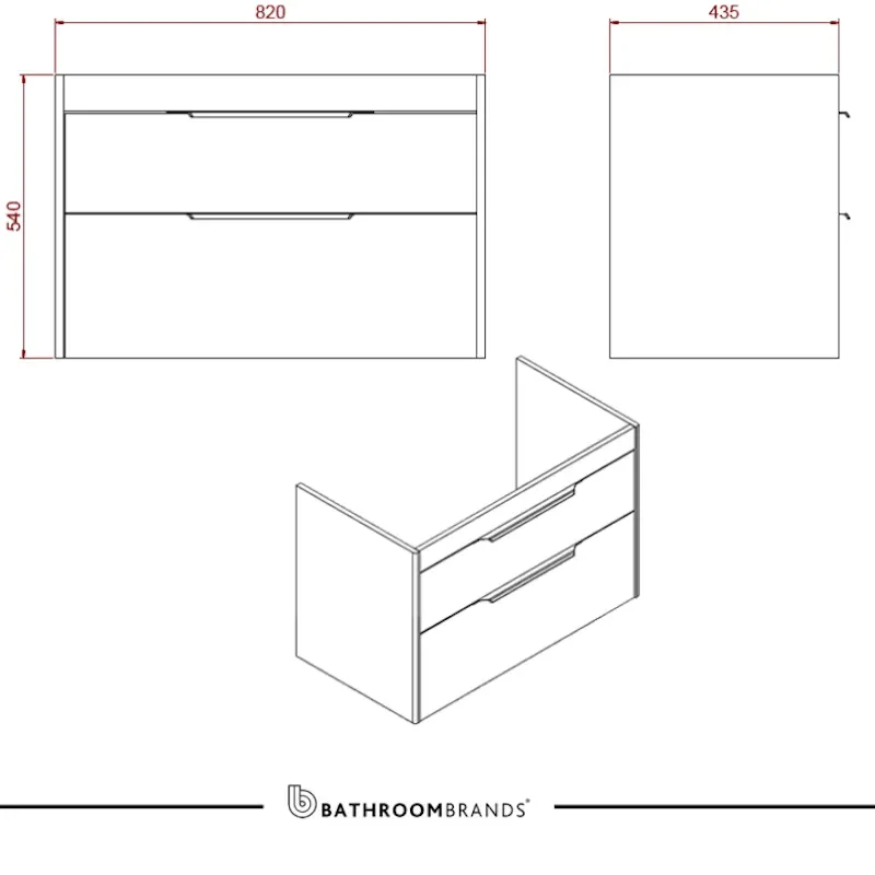 Britton Shoreditch Wall Hung Double Drawer 850mm Vanity Unit with Quad Countertop Basin Dimensions