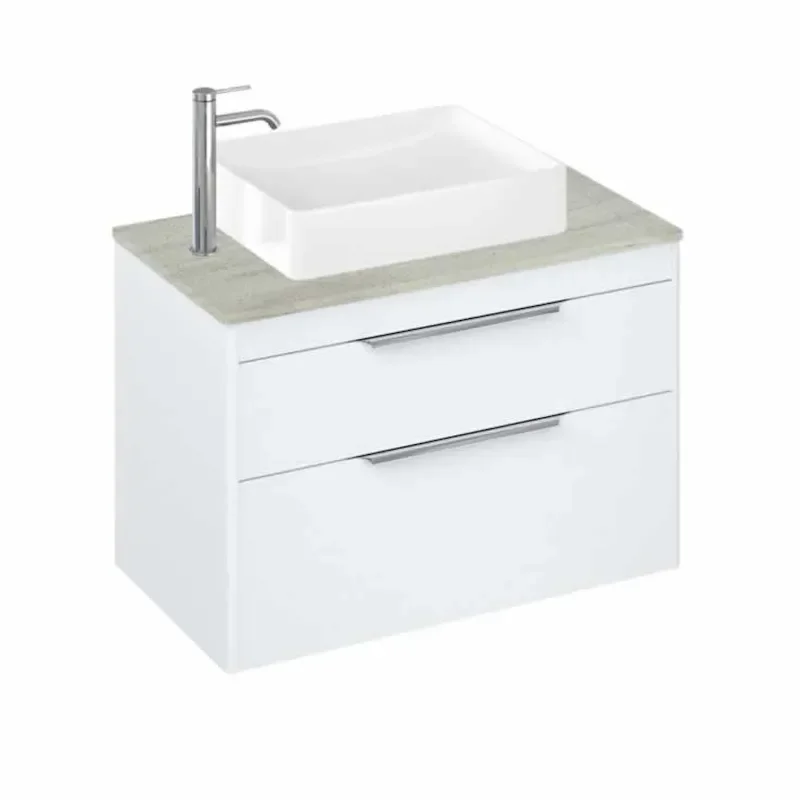Britton Shoreditch Wall Hung Double Drawer 850mm Vanity Unit with Quad Countertop Basin White