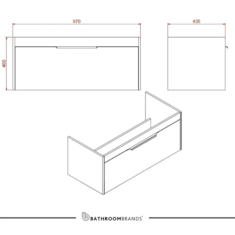 Britton Shoreditch Wall Hung Double Drawer 1000mm Vanity Unit with Quad Countertop Basin Dimensions