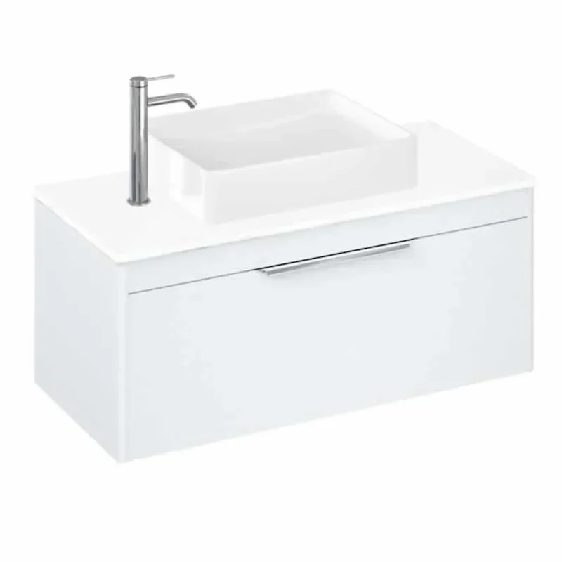 Britton Shoreditch Wall Hung Double Drawer 1000mm Vanity Unit with Quad Countertop Basin White