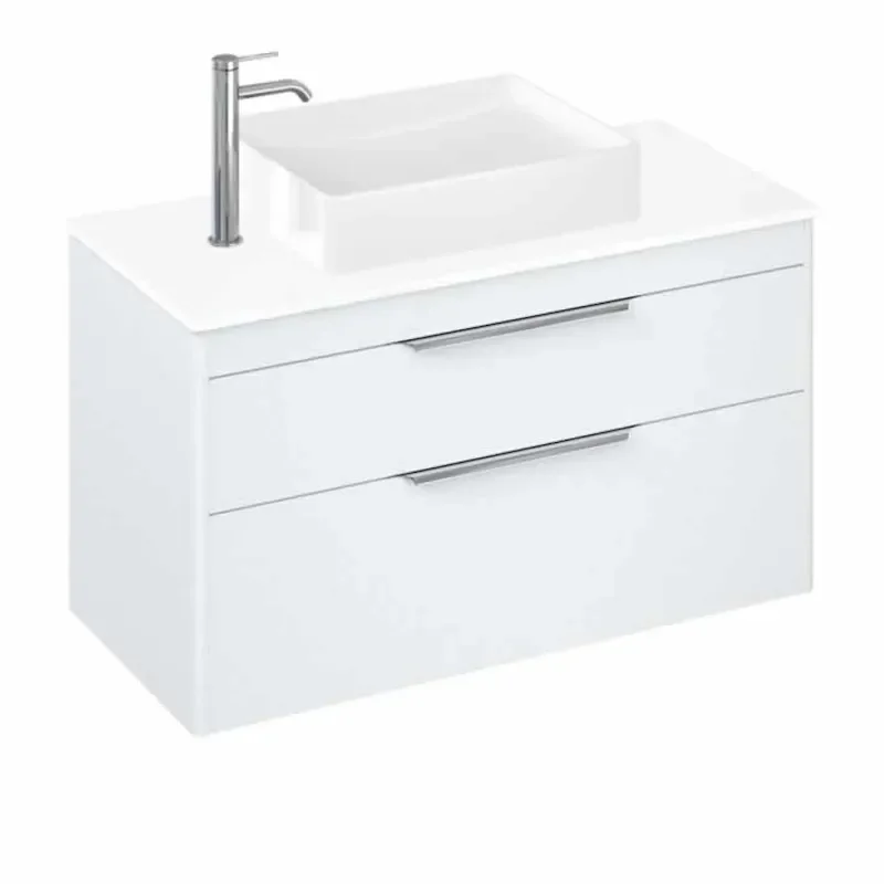 White - Britton Shoreditch Wall Hung Double Drawer 1000mm Vanity Unit with Quad Countertop Basin