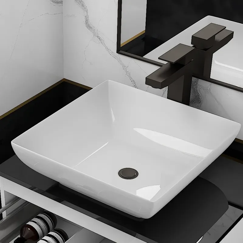 SMALL, WHITE, WALL HUNG, VANITY UNIT, COUNTER TOP BASIN, GOLD HANDLES