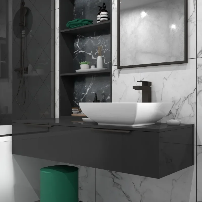 Jivana 1200 Wall Single Countertop Basin Unit Grey