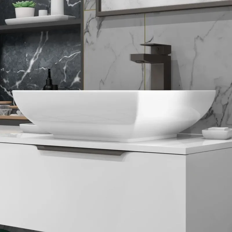 Jivana 1200 Wall Single Countertop Basin Unit White