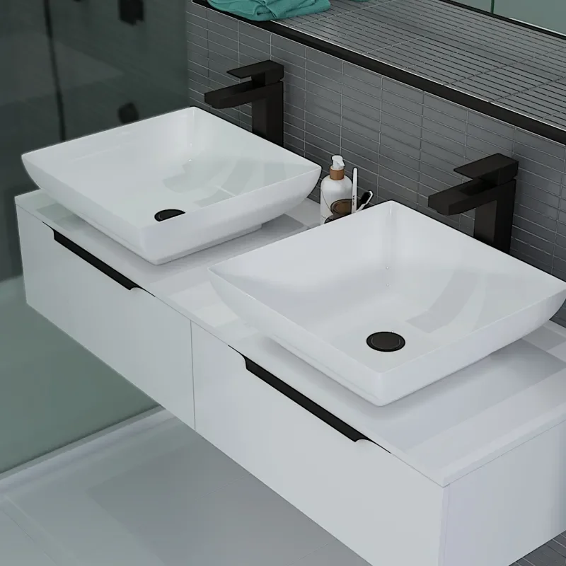 Jivana 1200 Wall Double Countertop Vanity Unit White