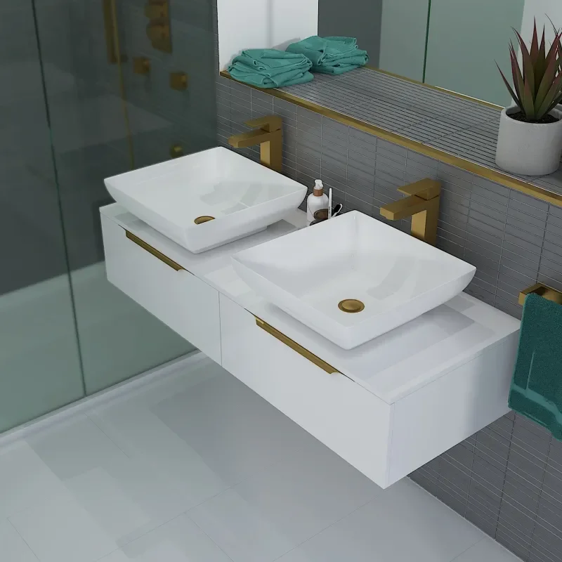 Jivana 1200 Wall Double Countertop Vanity Unit White