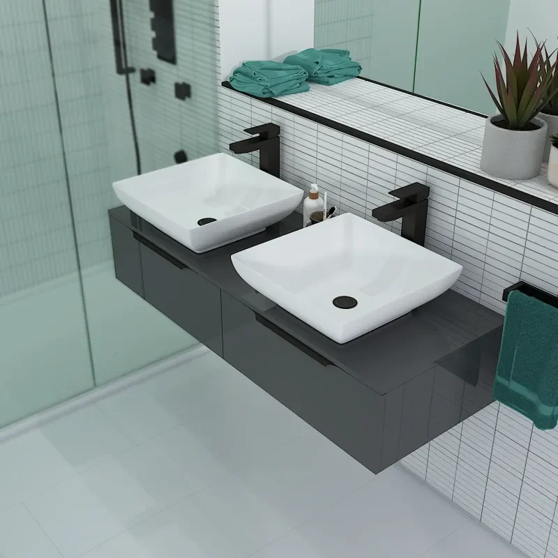 Jivana 1200 Wall Double Countertop Vanity Unit Grey