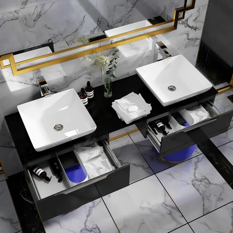 Jivana 1500 Wall Double Countertop Vanity Unit Grey
