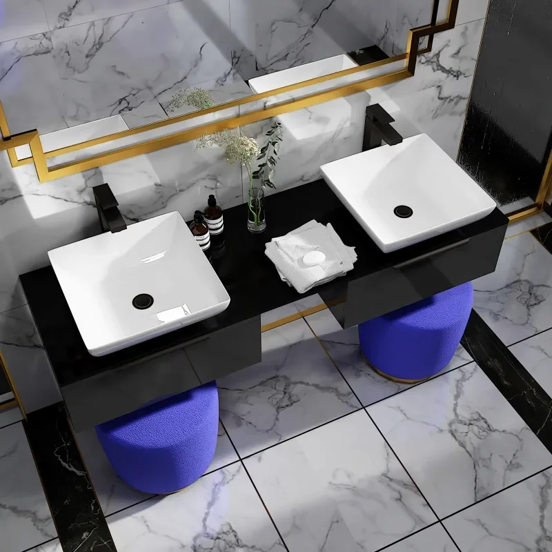 Jivana 1500 Wall Double Countertop Vanity Unit Grey