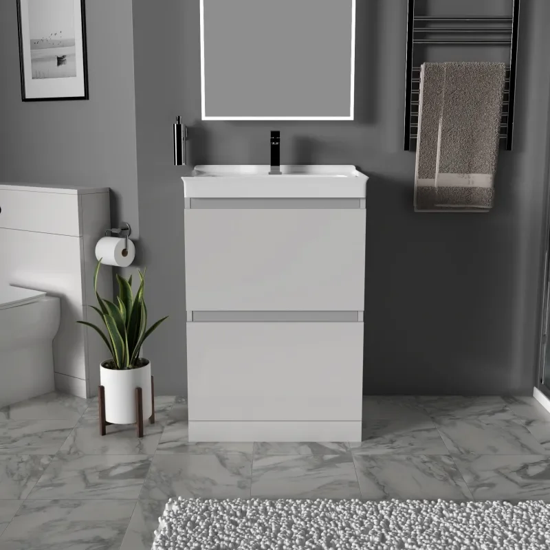 Light grey 600mm vanity unit with 2 draw storage