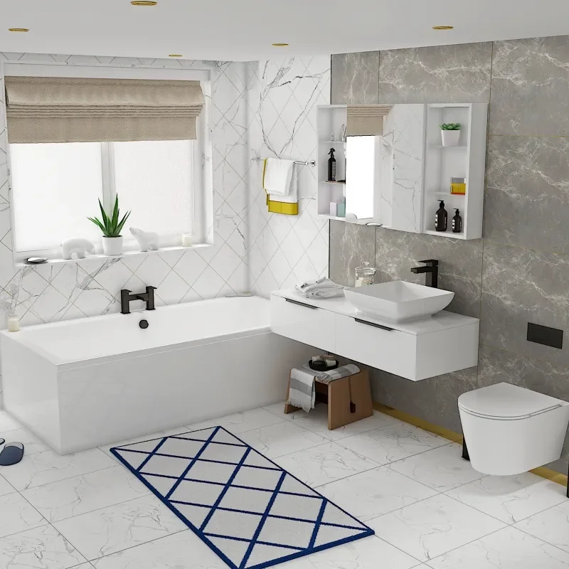 Extra Product Image For Jivana Suite Straight Bath White Basin Unit Wall Hung Toilet 1