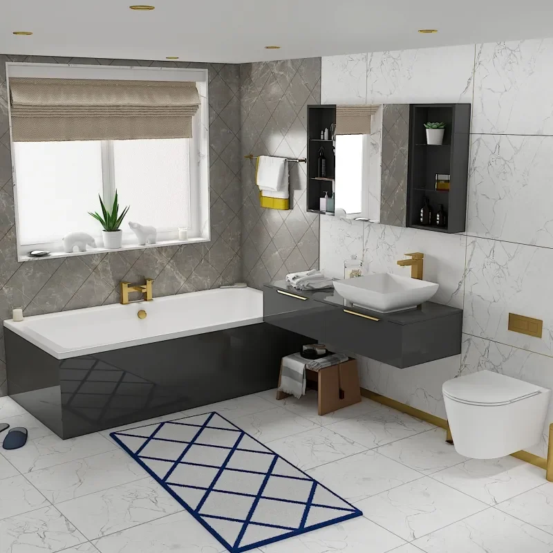 Jivana Suite Straight 1700 Bath 1200 Grey Vanity Wall Hung Toilet