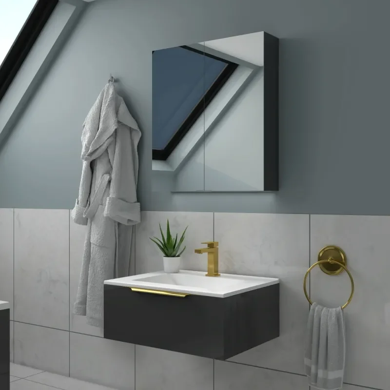 Jivana Suite Straight Bath 600 Grey Basin Unit Back to wall Toilet
