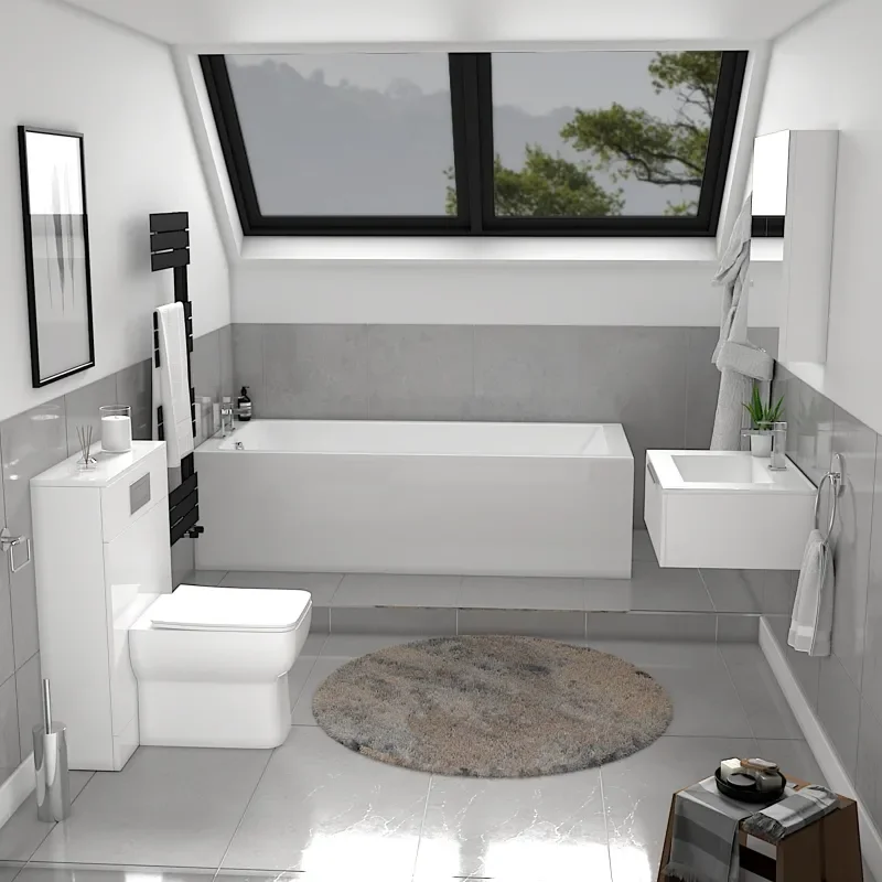Extra Product Image For Jivana Suite Straight Bath White Sink Unit Back To Wall Toilet 3