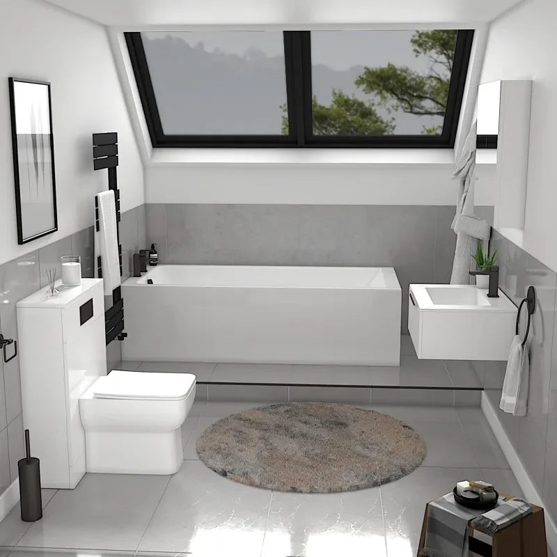 Extra Product Image For Jivana Suite Straight Bath White Sink Unit Back To Wall Toilet 4