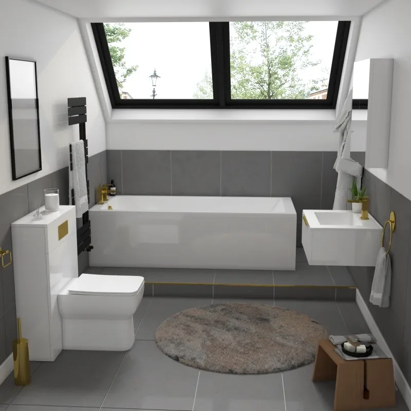 Jivana Suite Straight Bath 600 White Sink Unit Back To Wall Toilet