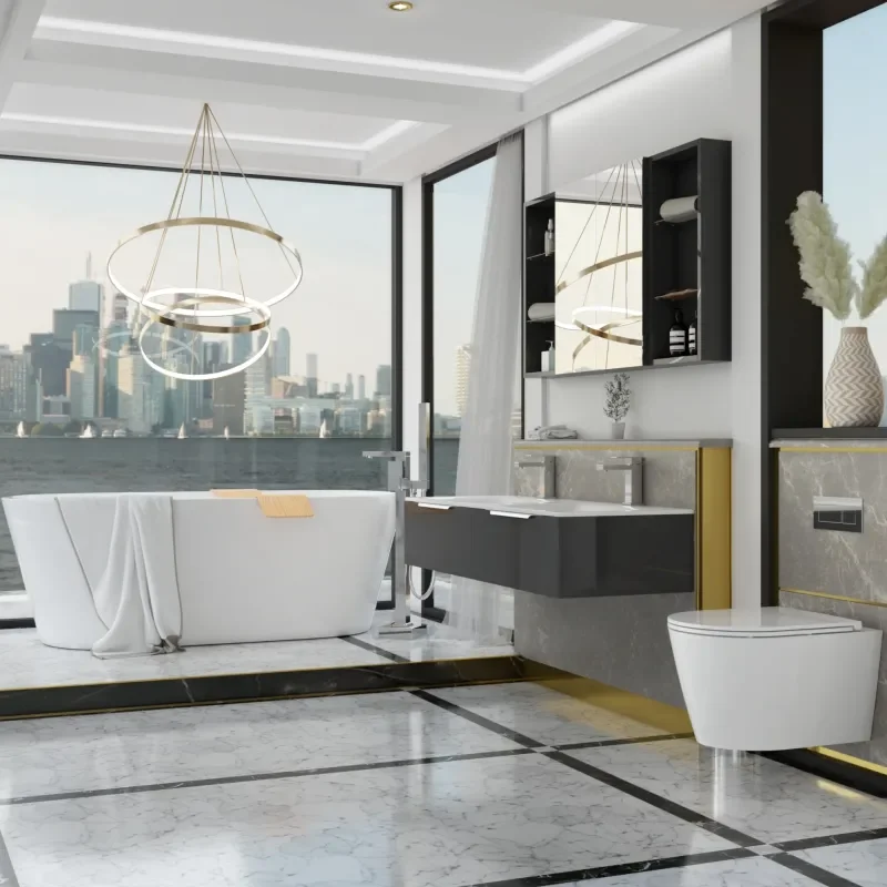 Extra Product Image For Jivana Suite Freestanding Bath Double Grey Vanity Wall Hung Toilet 2