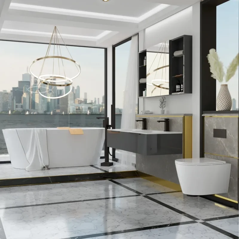 Extra Product Image For Jivana Suite Freestanding Bath Double Grey Vanity Wall Hung Toilet 3