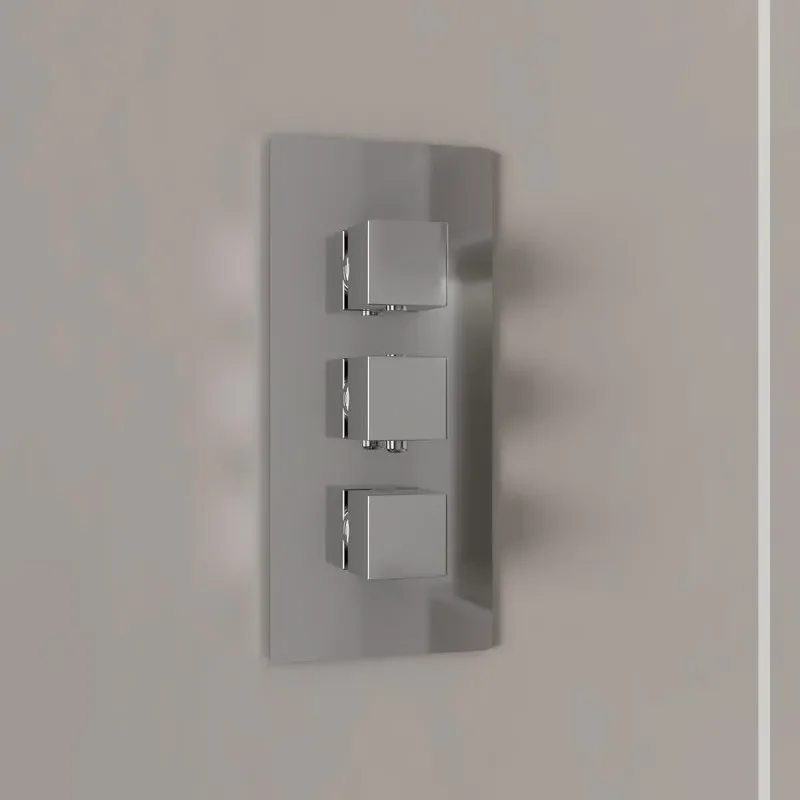 Ribble Square Chrome Thermostatic Shower Valve Triple