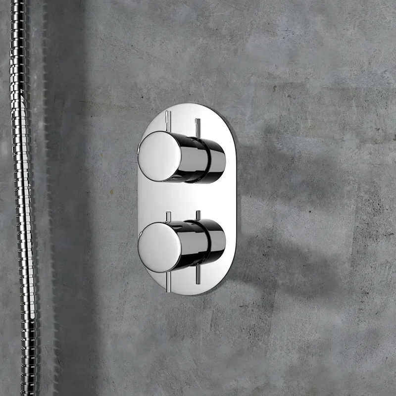 Tweed Round Chrome Thermostatic Shower Valve Dual