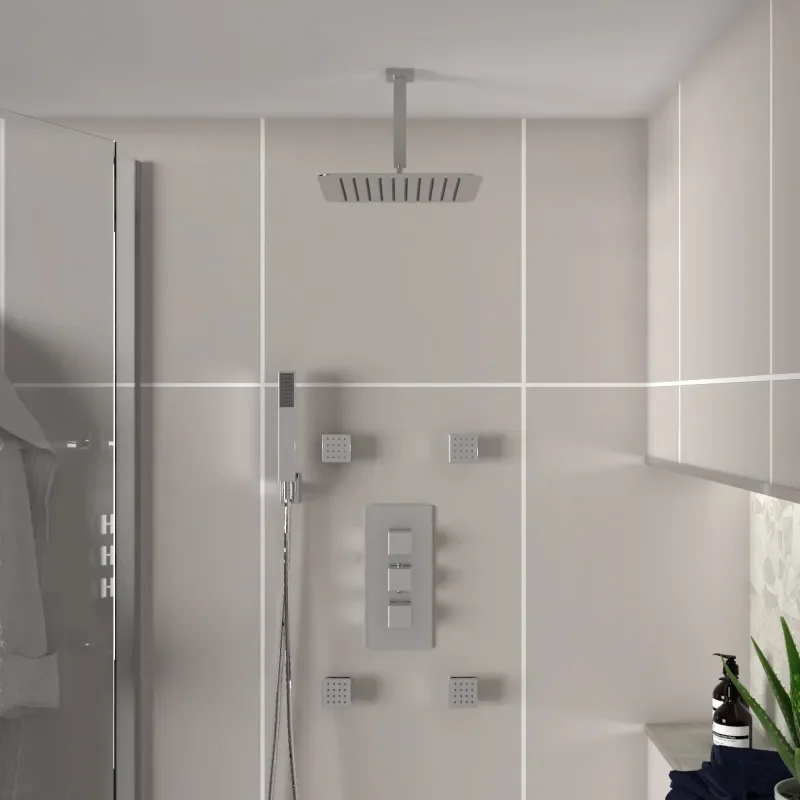 Product Image for Ribble 3 Outlet Shower Set with Vertical Shower Head, Hand Shower, Bath Filler or Body Jets