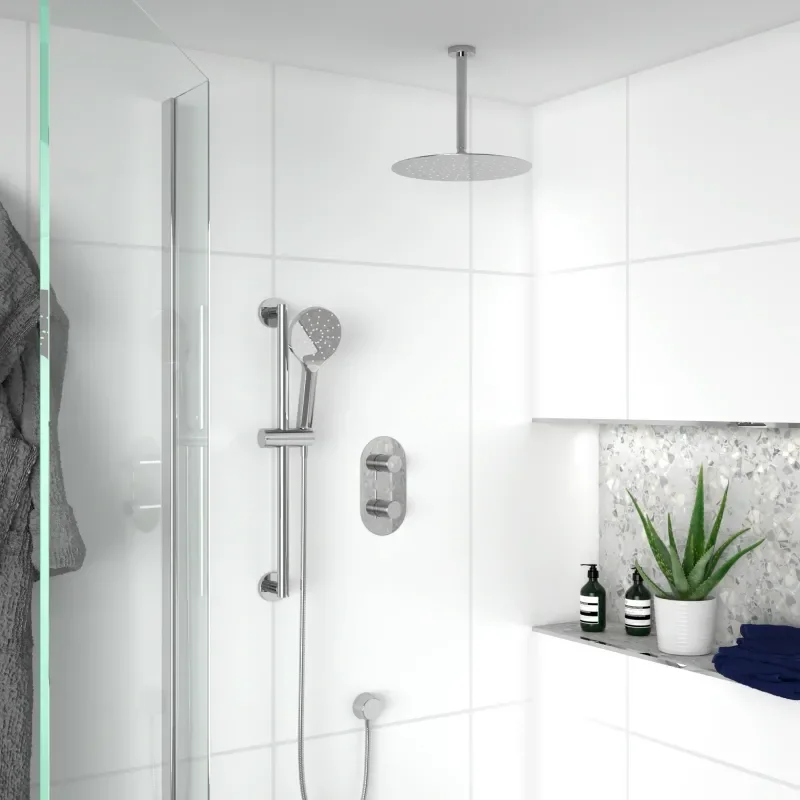 Tweed 2 Outlet Ceiling Shower Set Head Handset Slider