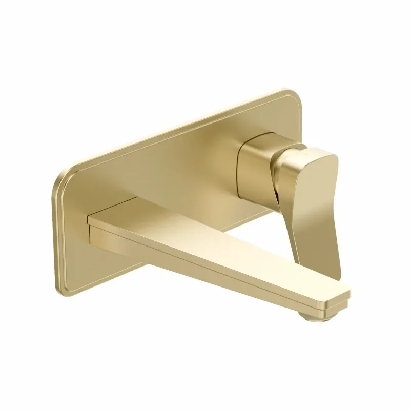Bathroom wall mounted bathroom basin mixer in brushed gold 