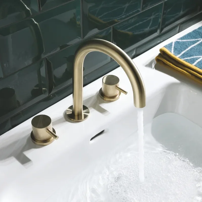 3 Hole bathroom basin mixer tap in brushed gold finish