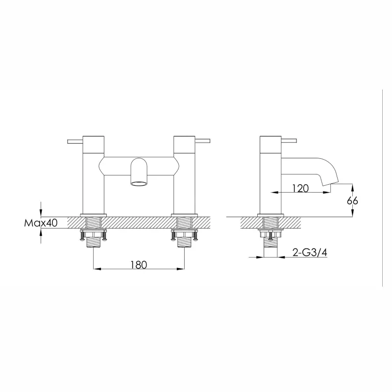 Brushed Gold Bath Filler Tap spec drawing 