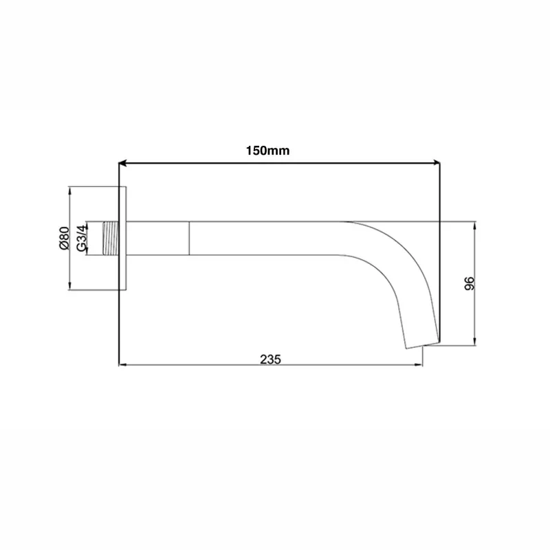 Extra Product Image For Vos Brushed Black Spout For Bath Or Basin Mm Tech Drawing 1