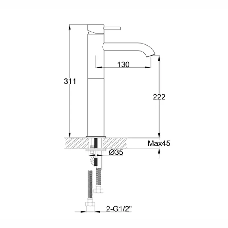 JTP Vos Matt Black Tall Basin Mixer Tap