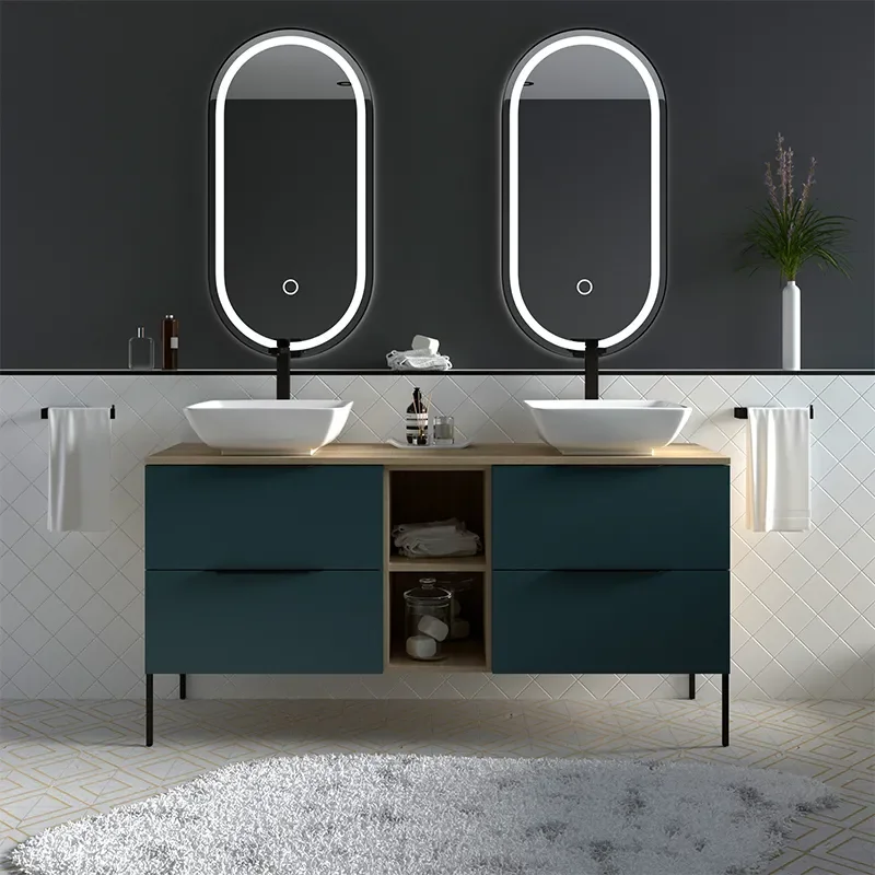 Alani 1500 Petrol Blue Double Vanity Unit with Shelves