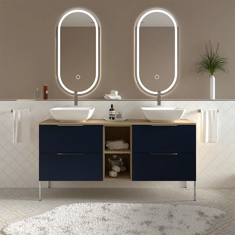 Alani 1500 Navy Blue Double Vanity Unit with Shelves