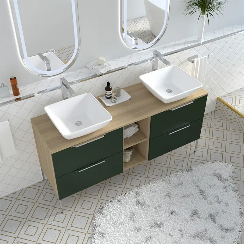 Alani 1500 Green Double Vanity Unit with Shelves