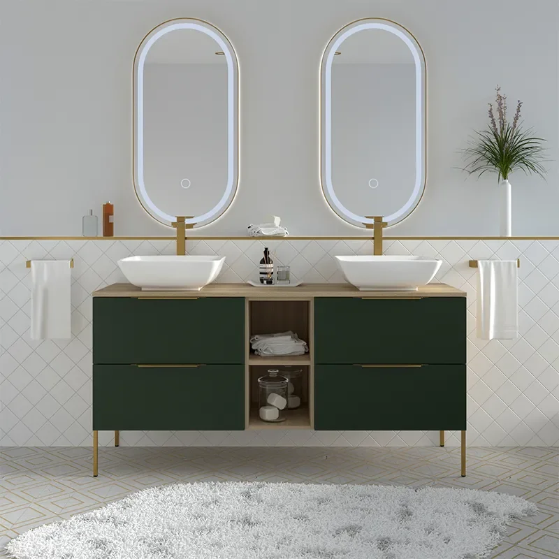 Alani 1500 Green Double Vanity Unit with Shelves