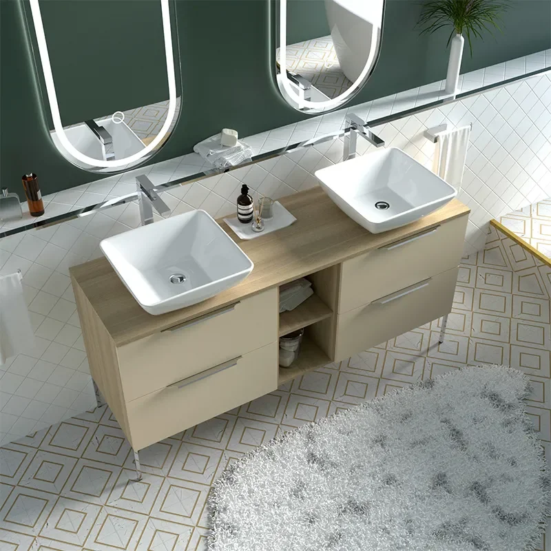 Alani 1500 Sand Sand Double Vanity Unit with Shelves