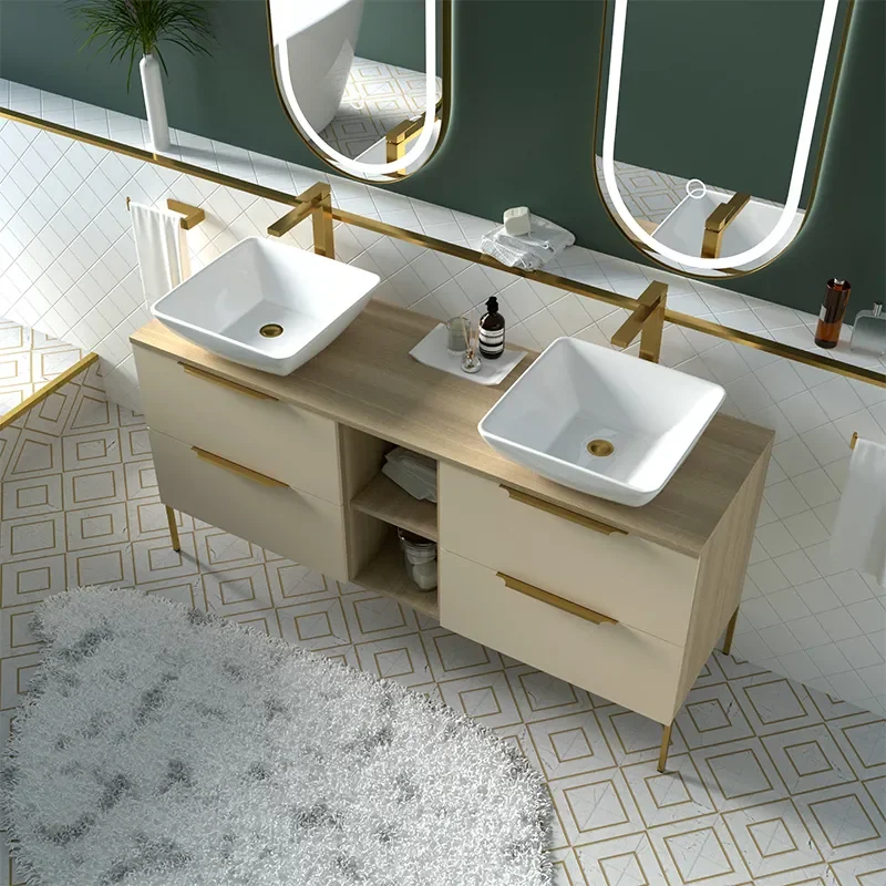 Alani 1500 Sand Sand Double Vanity Unit with Shelves