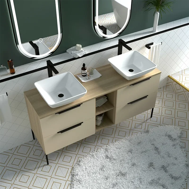 Alani 1500 Sand Sand Double Vanity Unit with Shelves