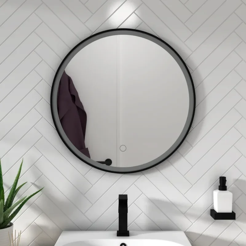 BC Round Black LED Antifog Mirror