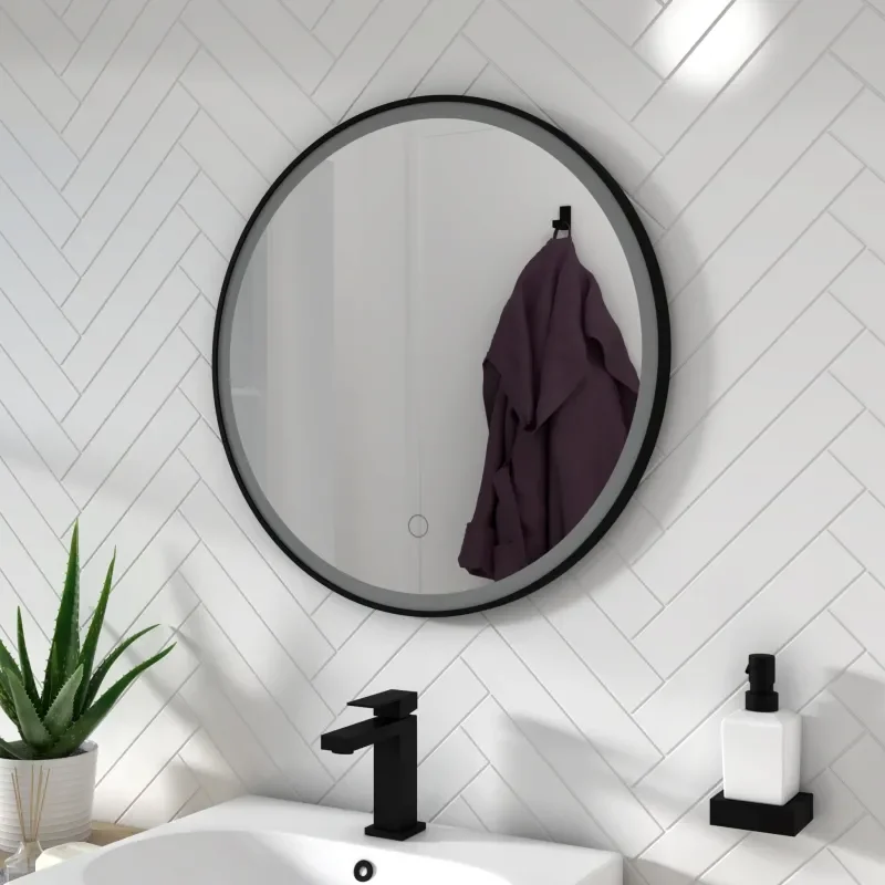 BC Round Black LED Antifog Mirror