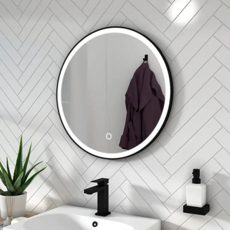 BC Round Black LED Antifog Mirror