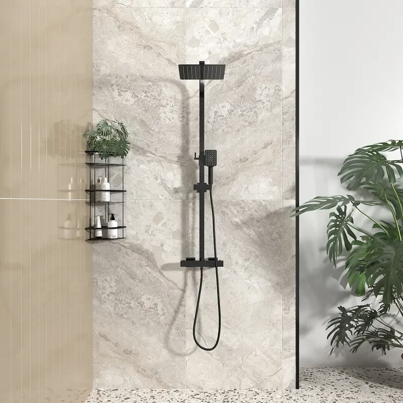 Twiss Black Square Shower Rail Kit