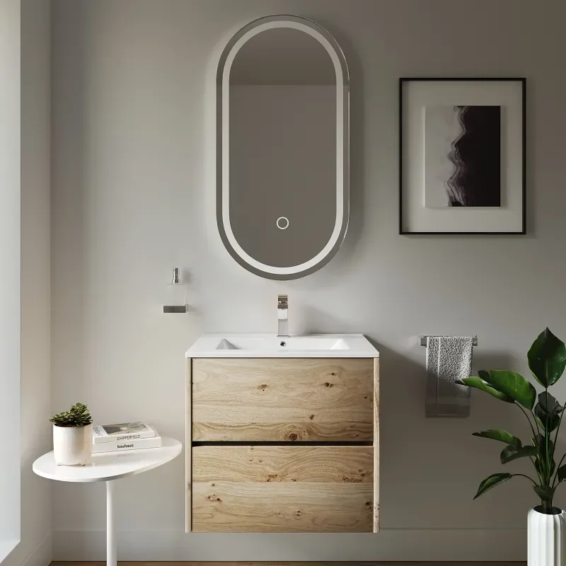 Akron Oak 600 Vanity White Sink Unit