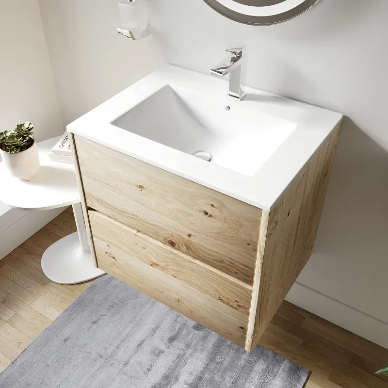 Akron Oak 600 Vanity White Sink Unit