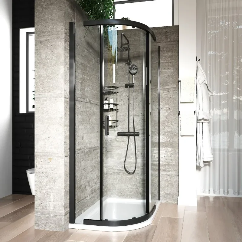 Odessa Black Offset Quadrant Shower Enclosure 1200 900
