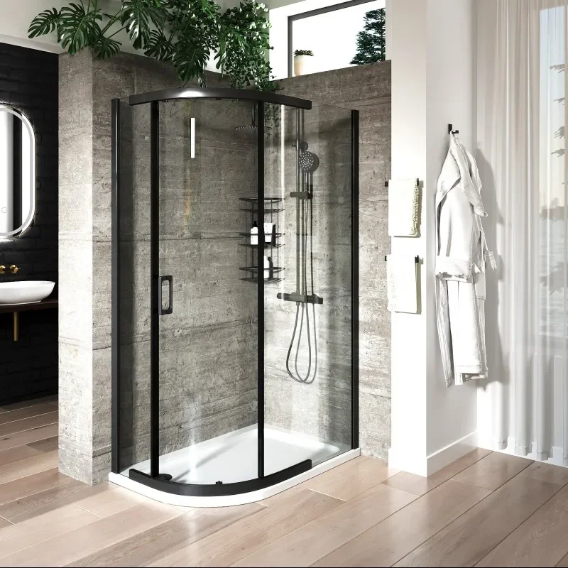 Odessa Black Offset Quadrant Shower Enclosure 1200 900