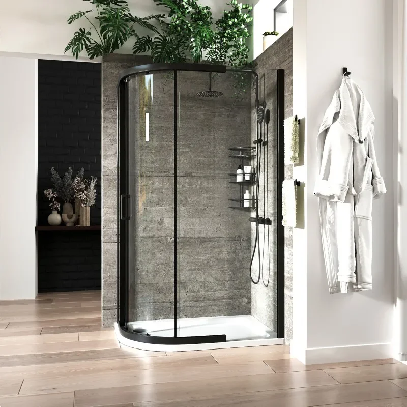Odessa Black Offset Quadrant Shower Enclosure 1200 900
