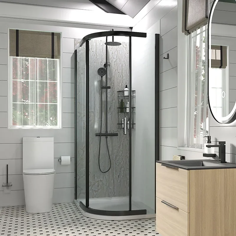 Odessa Black Offset Quadrant Shower Enclosure 1200 900