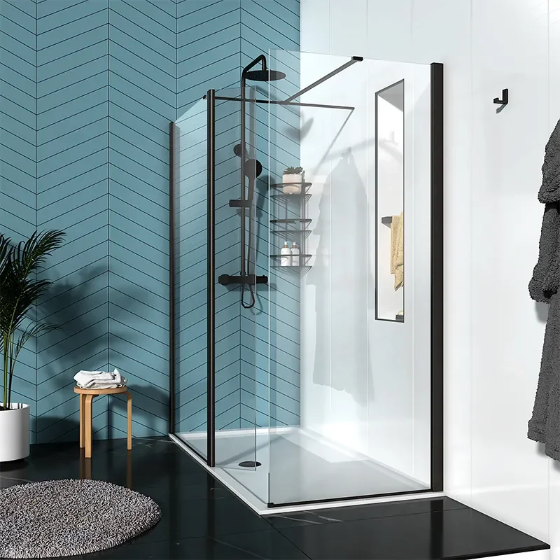 Product Image of Radiant Black 1300 Walk in Shower Enclosure with Side Panel for Corner