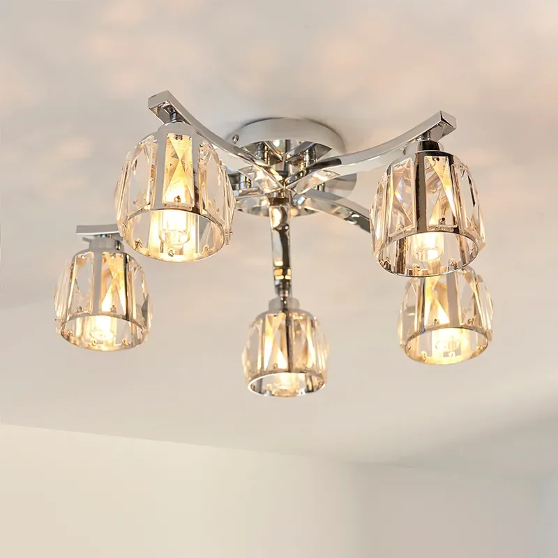 Multi arm glass Semi flush Light: 5 Bulb